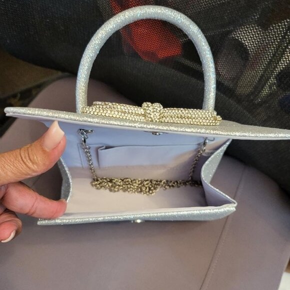 Neiman Marcus Sparkly Bow Silver Elegant Gold Rhinestone Evening Purse - Picture 3 of 4